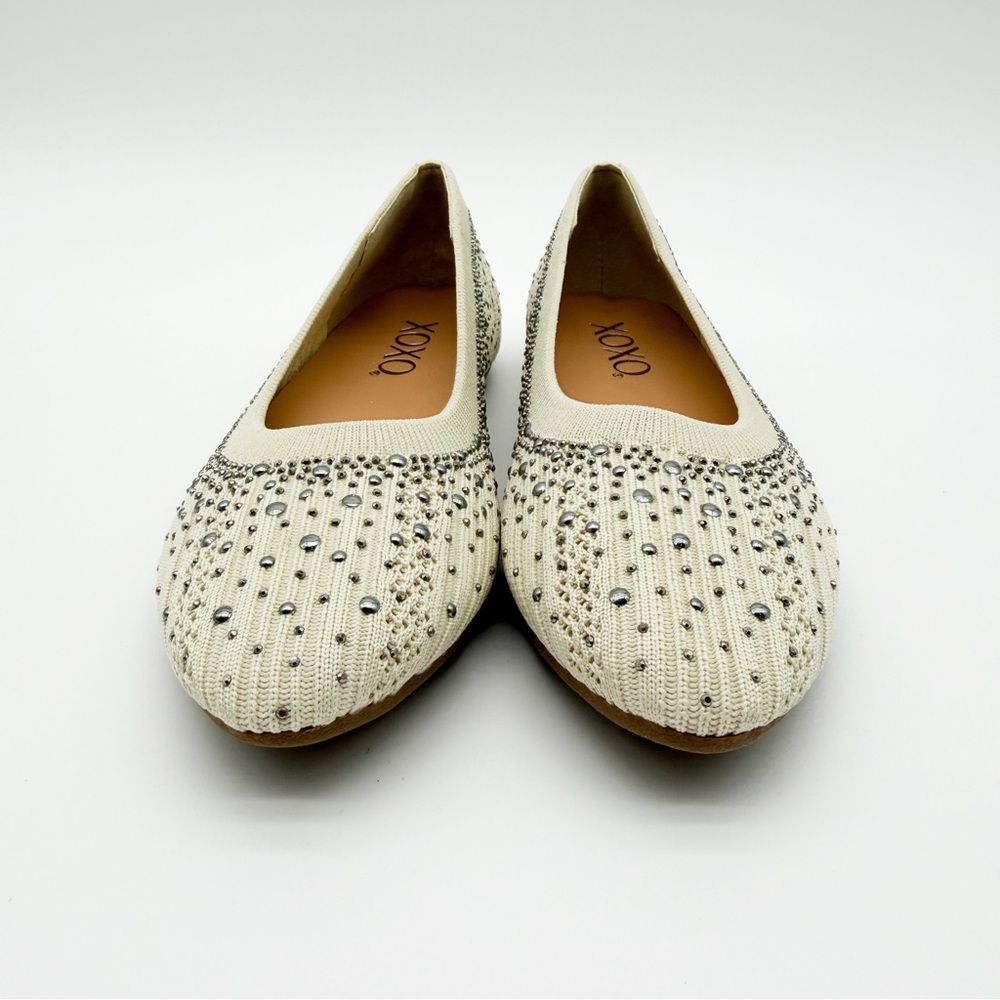 XOXO Laine Studded Ballet Flats Stretch Knit Slip On Sparkle Off White 6 NEW - Picture 4 of 15
